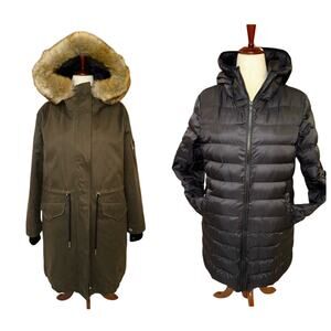 Soia & Kyo Removable Puffer Lined‎ Parka Faux Fur Hood Long Coat L
